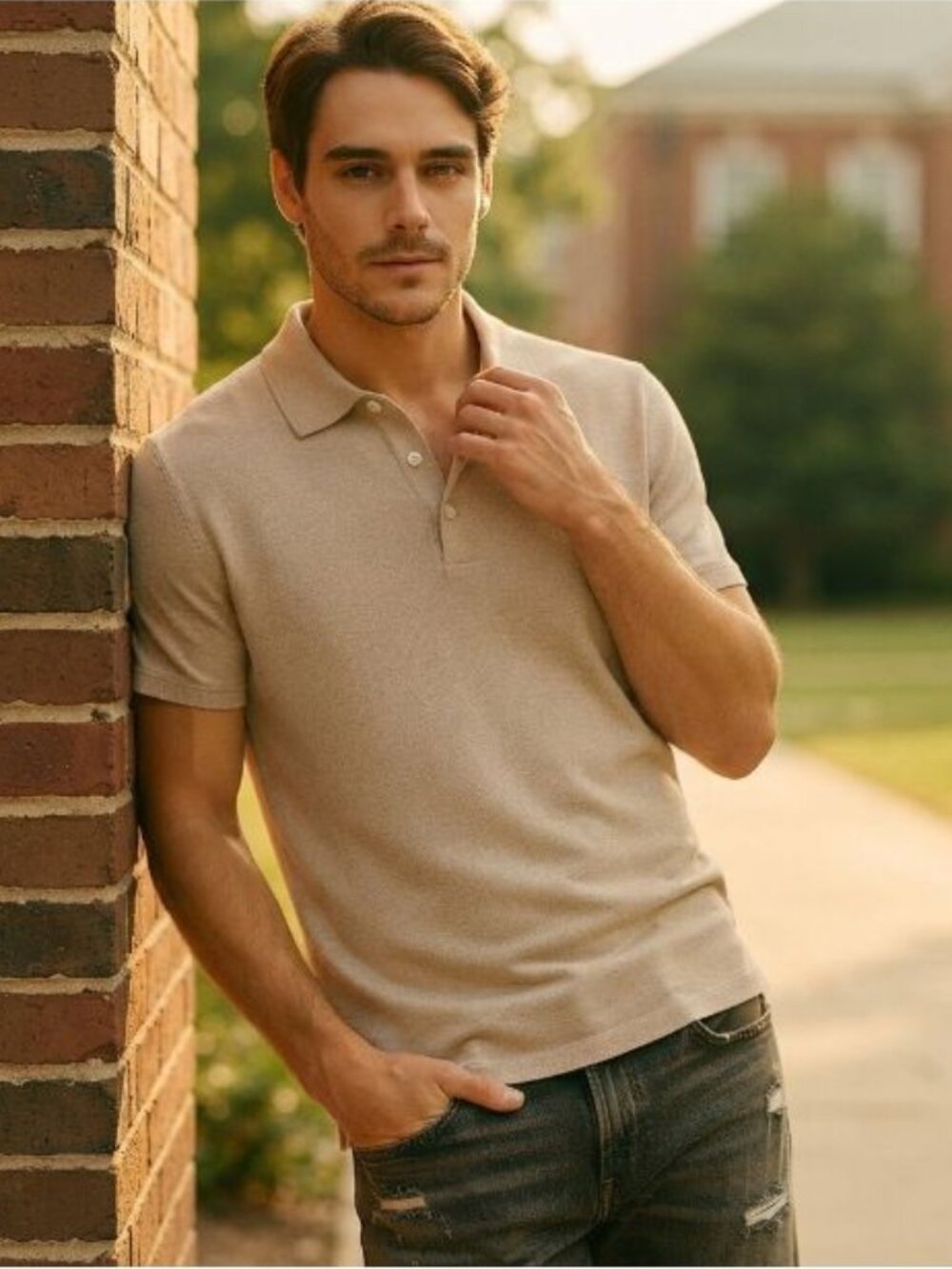 J.Crew Men's Large Polo Biege Solid Cotton Blend Short Sleeve Heritage Top NWT